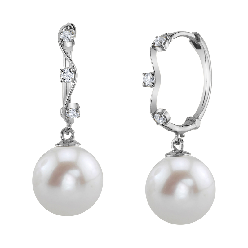 Freshwater Pearl & Diamond Hoop Sophie Earrings