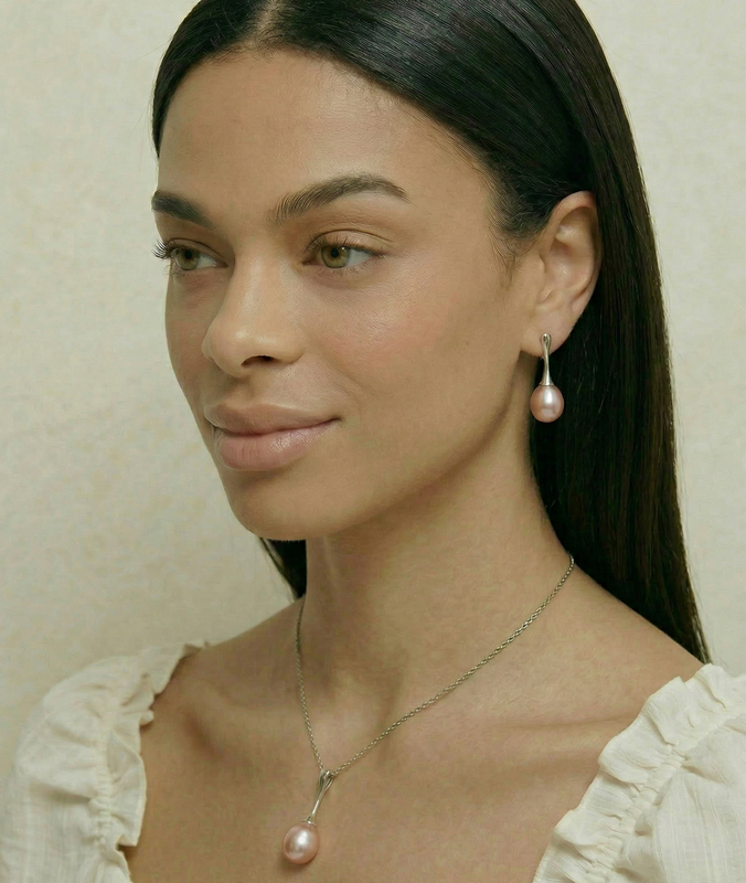 Pink Freshwater Pearl Long Teardrop Pendant - Secondary Image