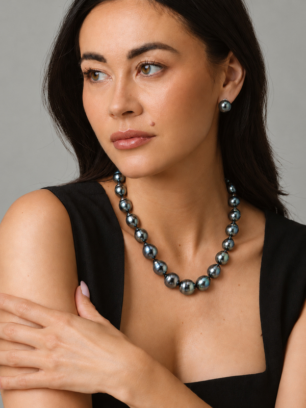 11-13mm Tahitian South Sea Baroque Pearl Necklace - Model Image