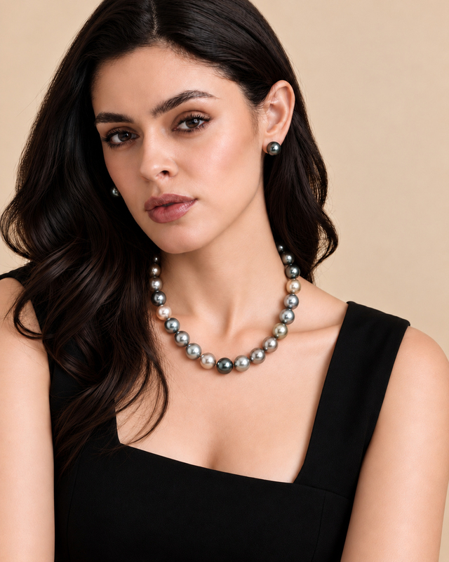 10-11mm Tahitian South Sea Pearl Pastel Multicolor Necklace - AAAA Quality - Secondary Image