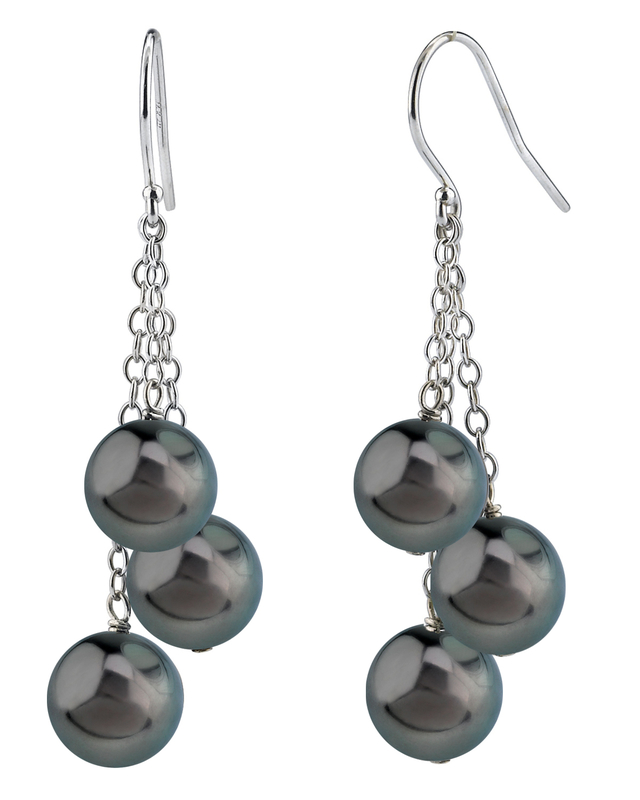 Tahitian South Sea Round Pearl Dangle Cluster Earrings