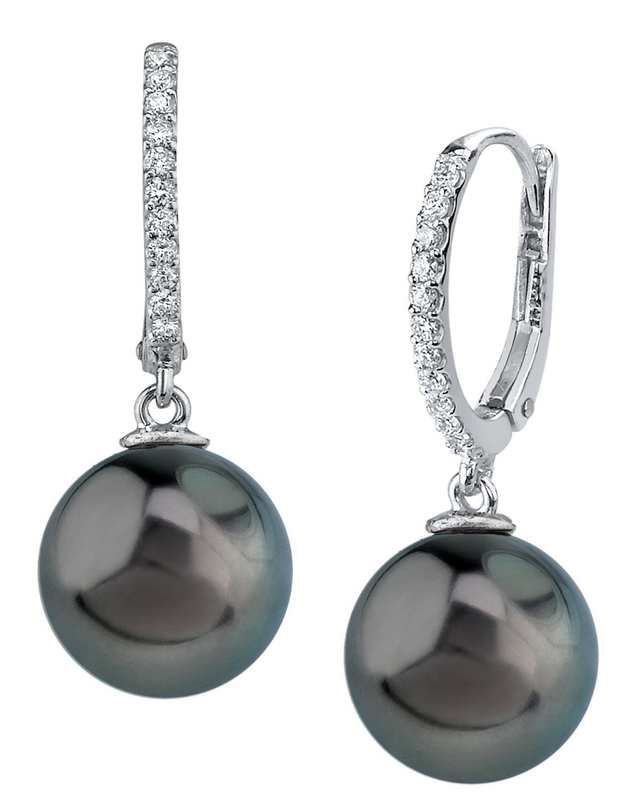 Tahitian South Sea Pearl & Diamond Huggie Aurora Leverback Earrings