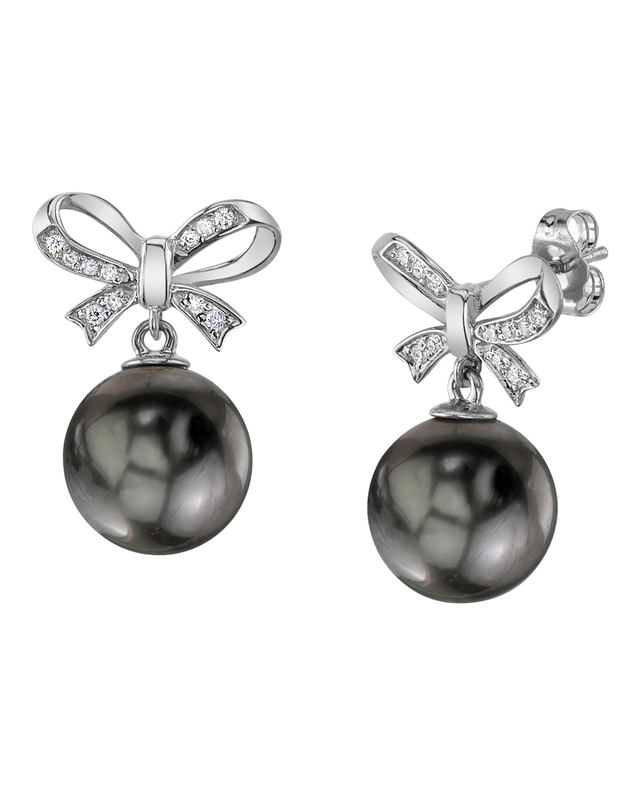 Tahitian South Sea Pearl & Diamond Bow Dolly Earrings