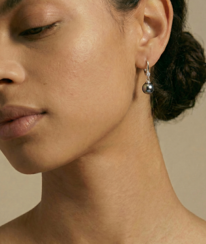 Tahitian South Sea Pearl & Diamond Michelle Earrings - Model Image