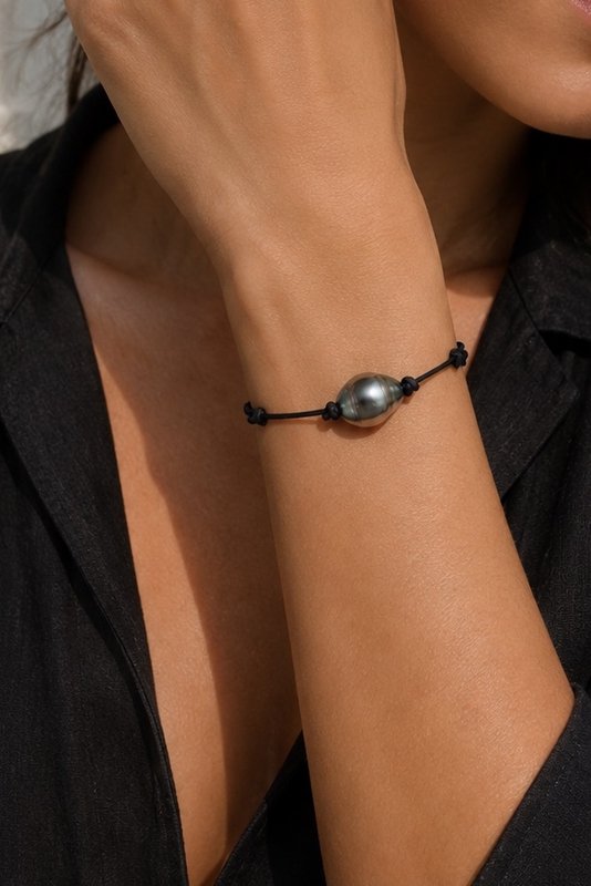 Tahitian Baroque Pearl Leather Adjustable Bracelet for Women - Secondary Image