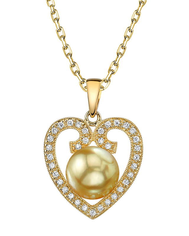 Heart Shaped Golden Pearl & Diamond Pendant