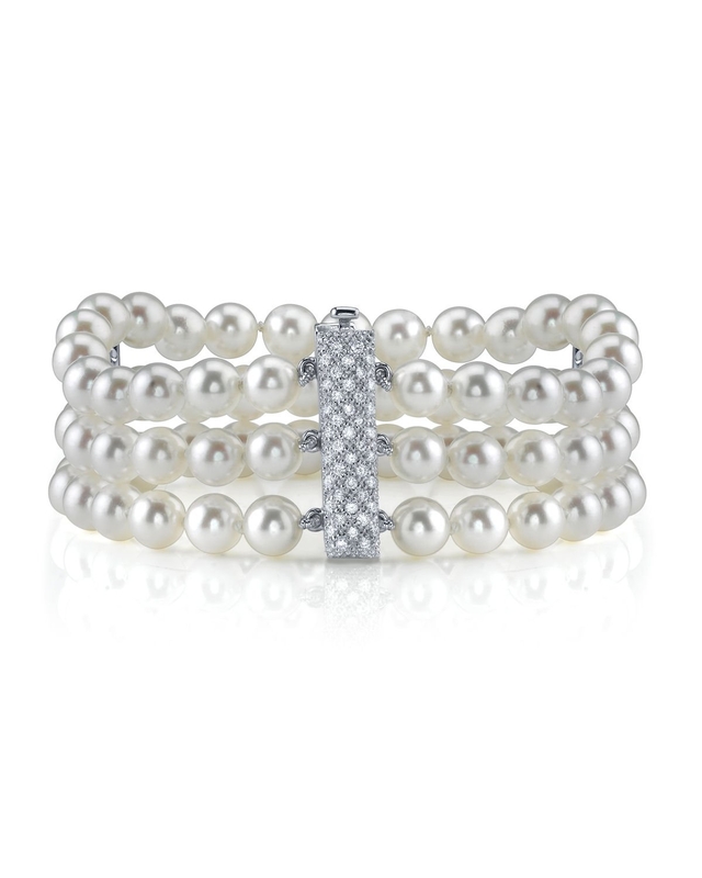 Japanese Akoya Triple Pearl Bracelet with Diamonds - Secondary Image