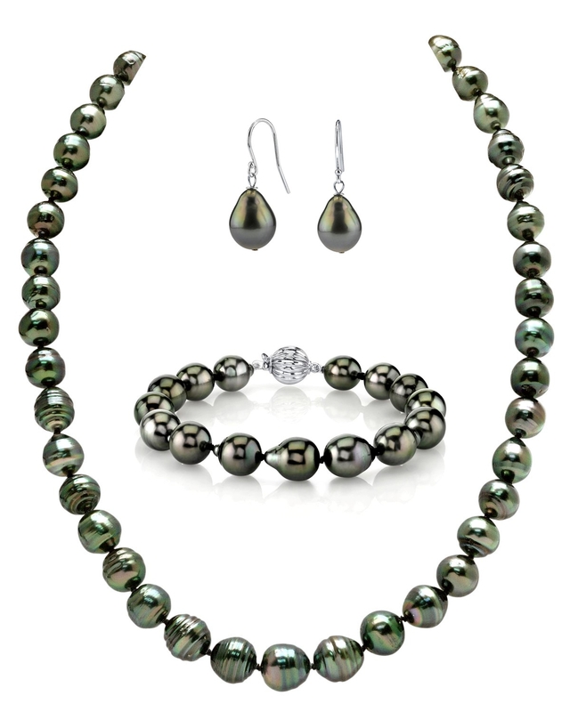 Tahitian South Sea Circle-Baroque Pearl Necklace, Bracelet, Earrings Set