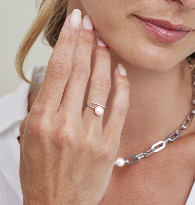 Freshwater Pearl & Diamond Valentina Ring - Model Image