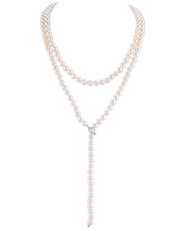 White Freshwater Pearl Adjustable Lariat Y-Shape 51 Inch Rope Length Necklace - AAAA Quality