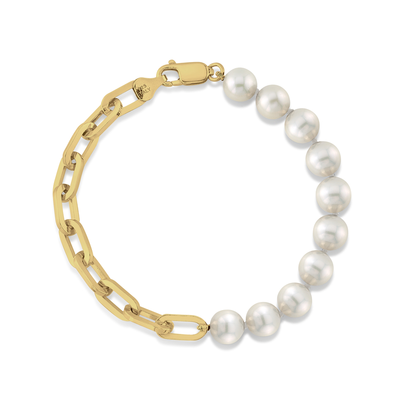 7mm White Freshwater Scarlett Pearl & Chain Bracelet - Third Image