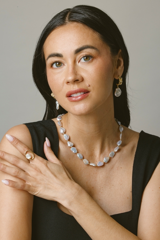 White Freshwater Baroque Hoop Pearl Goldie Earrings