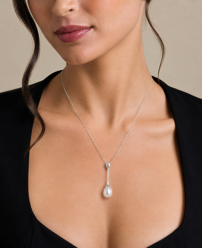 Freshwater Pearl Long Teardrop Pendant - Model Image