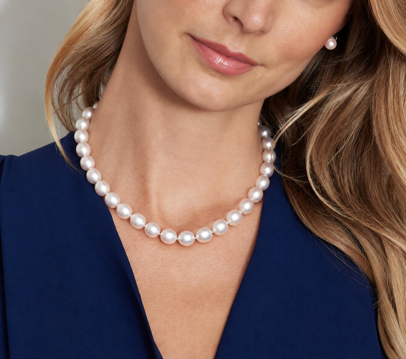 10-12mm White South Sea Drop Oval Pearl Necklace - AAA Quality - Model Image