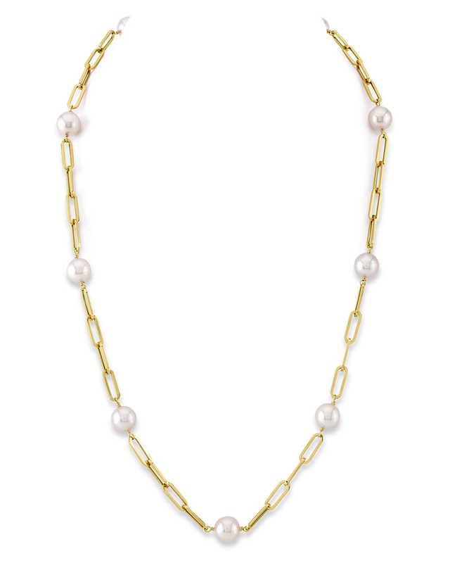 14K Gold Japanese Akoya Pearl & Chain Link Necklace