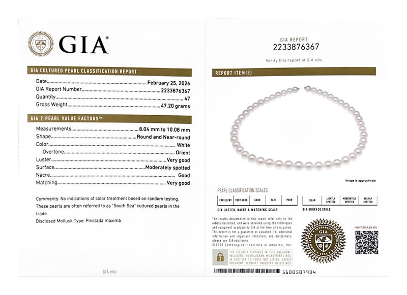 8-10mm White South Sea Pearl Necklace - GIA Certified - Third Image