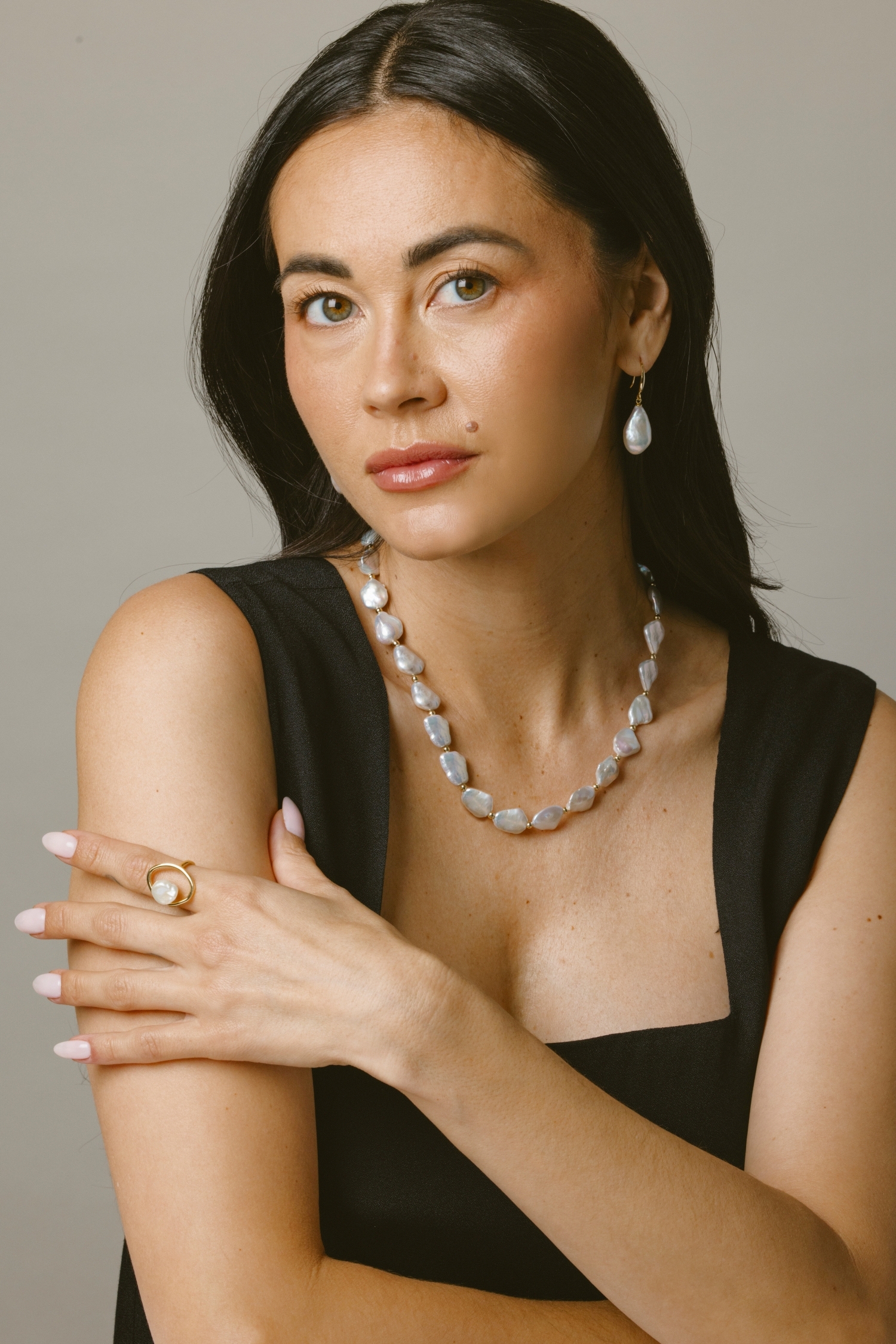 White Freshwater Cultured Keshi Pearl Amara Necklace for Women