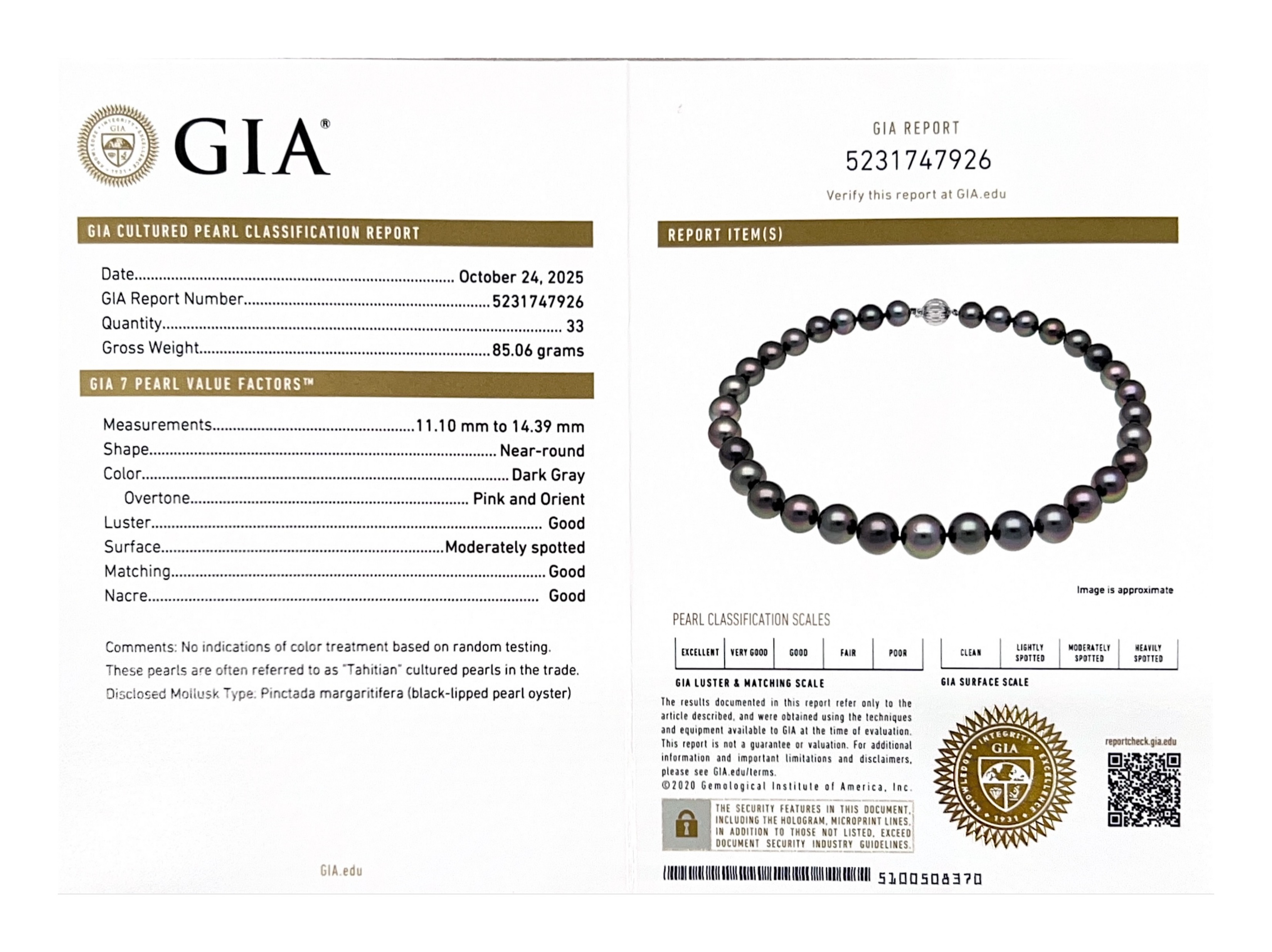 11-14mm Rare Eggplant Tahitian South Sea Pearl Necklace - GIA Certified