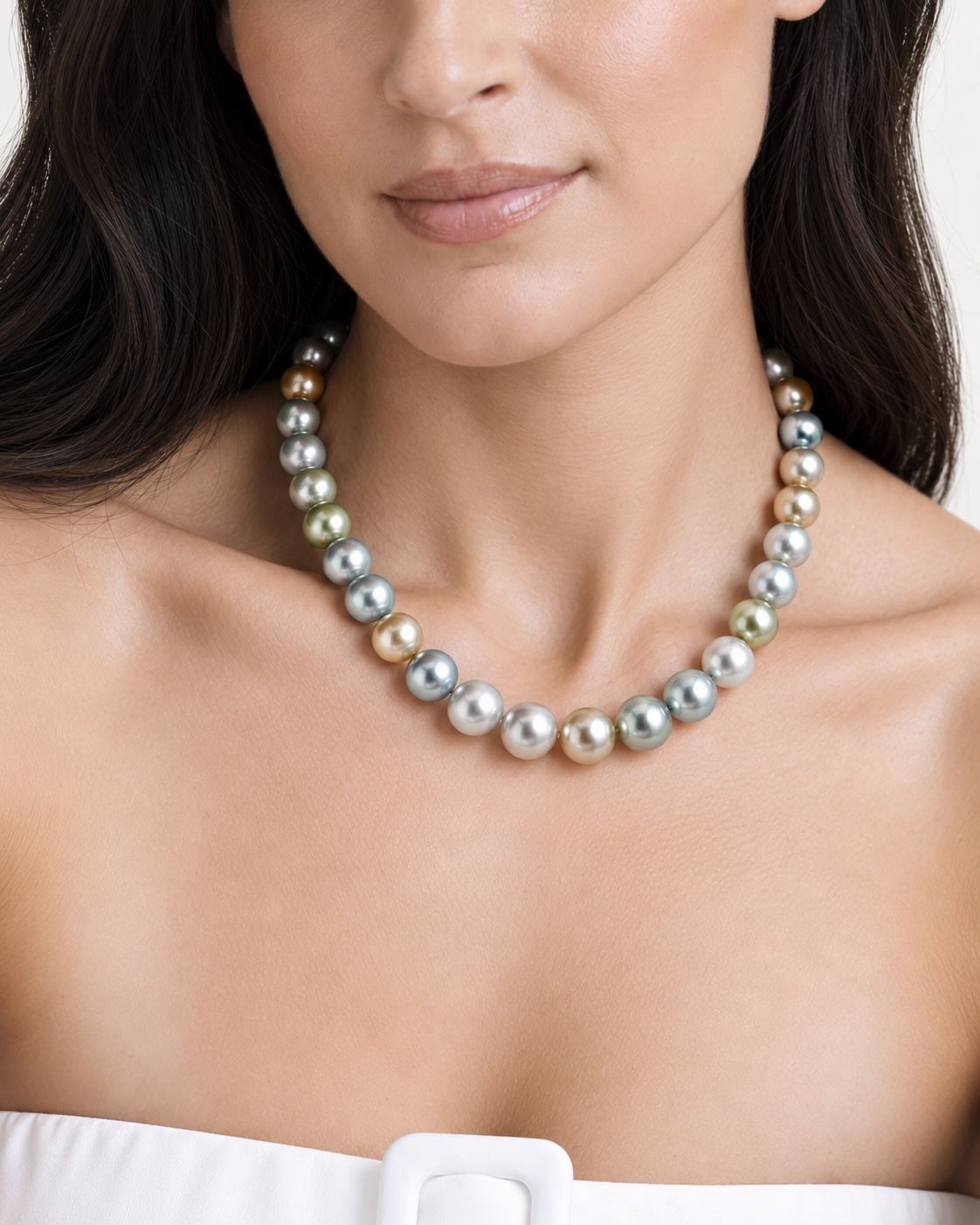 12-14mm Tahitian South Sea Pearl Multicolor Necklace - Model Image