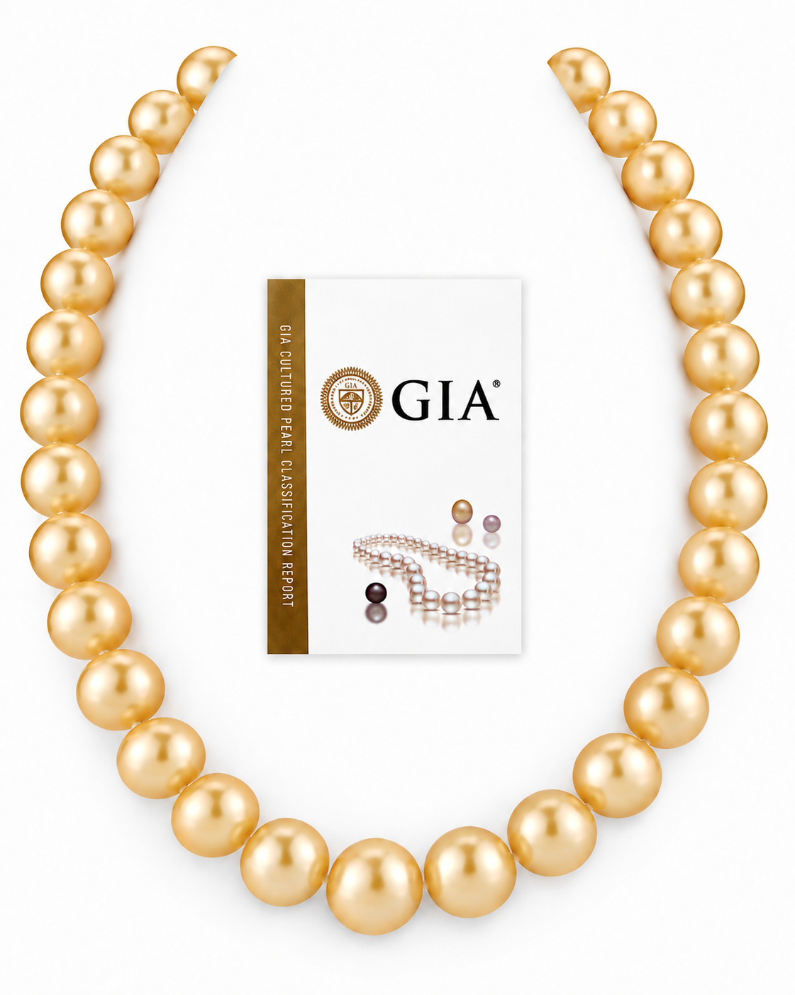 12-14mm Round Golden AAAA Quality South Sea Pearl Necklace - GIA Certified