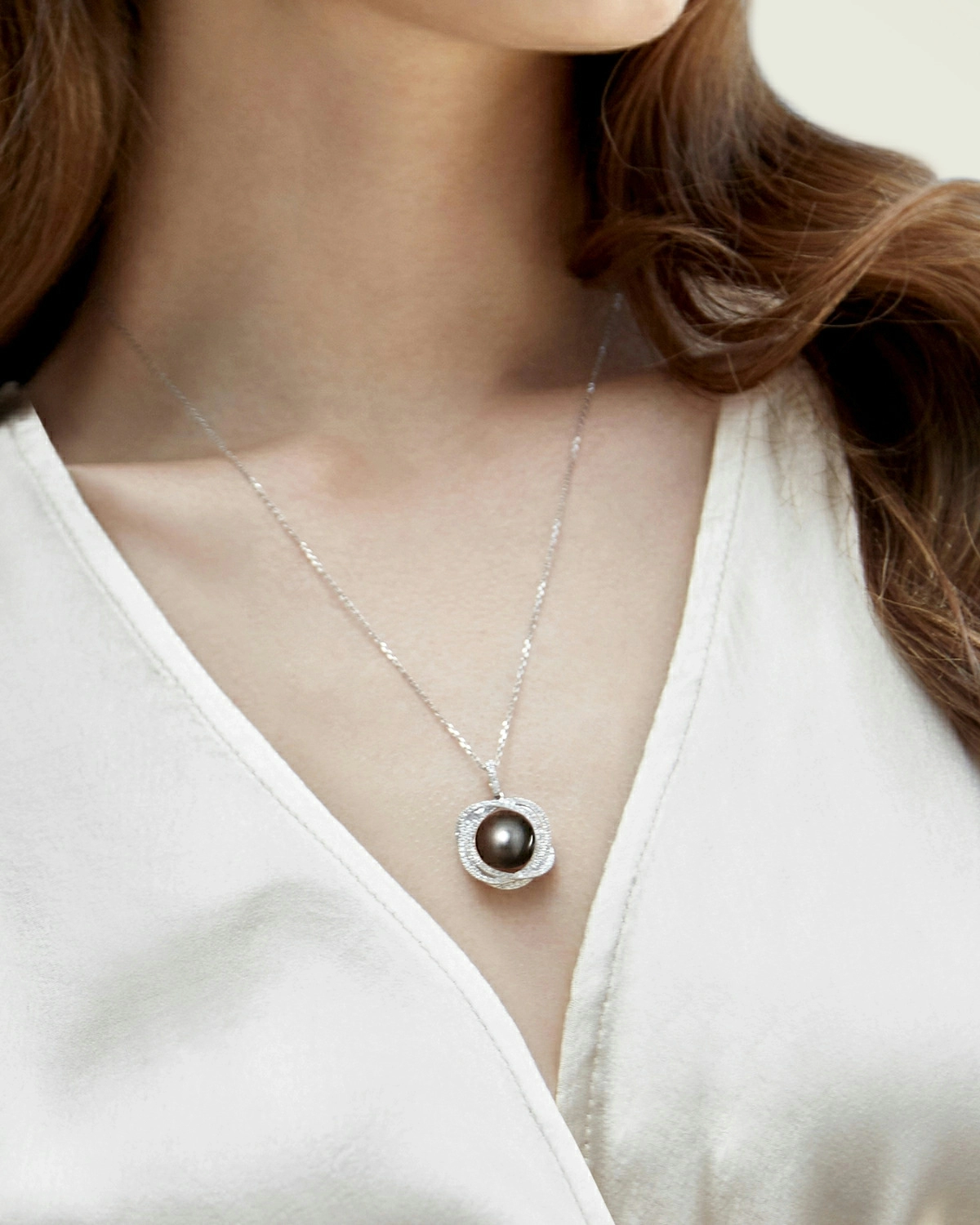 Tahitian South Sea Pearl &amp; Diamond Braided Pendant