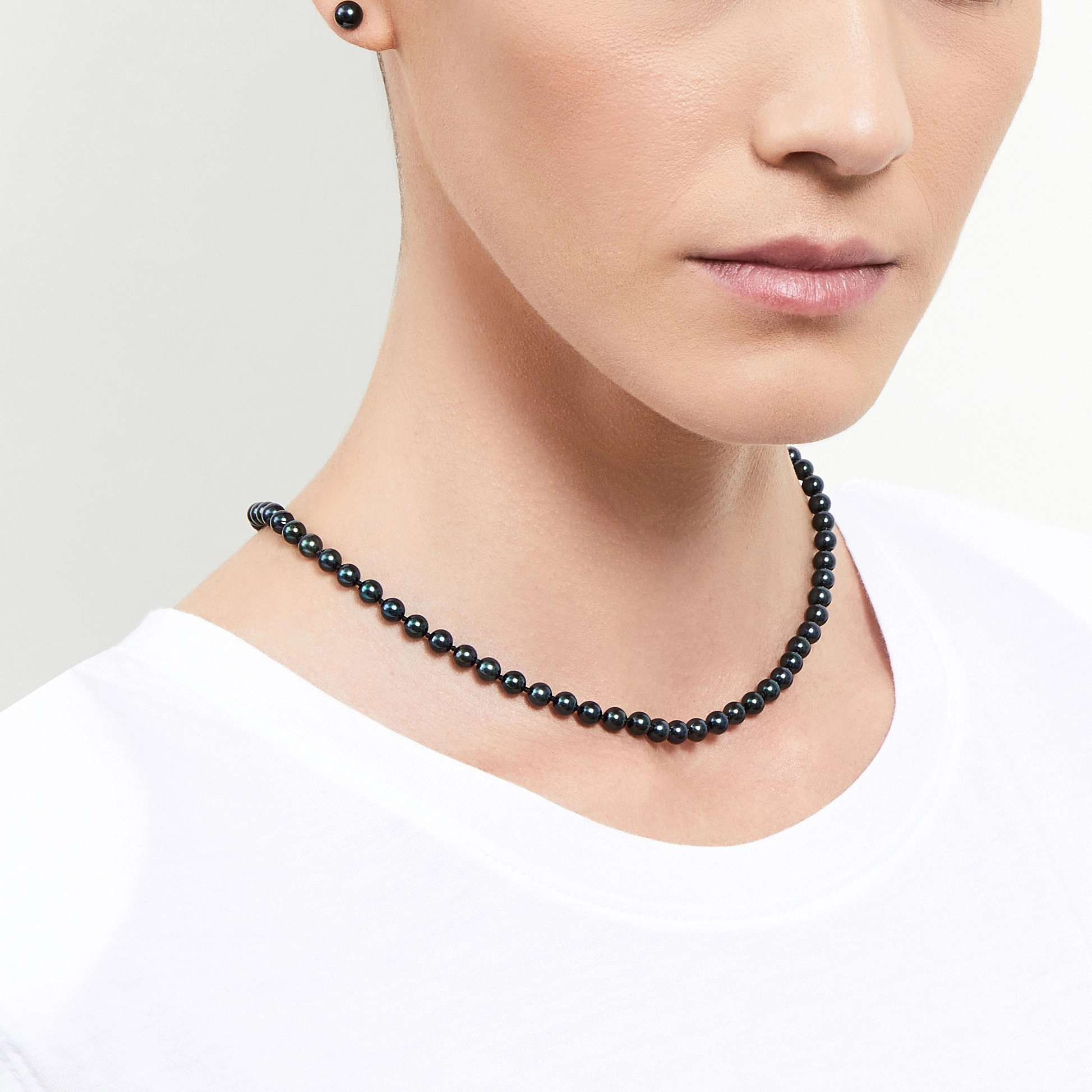 5.0-5.5mm Japanese Akoya Black Pearl Necklace- AA+ Quality