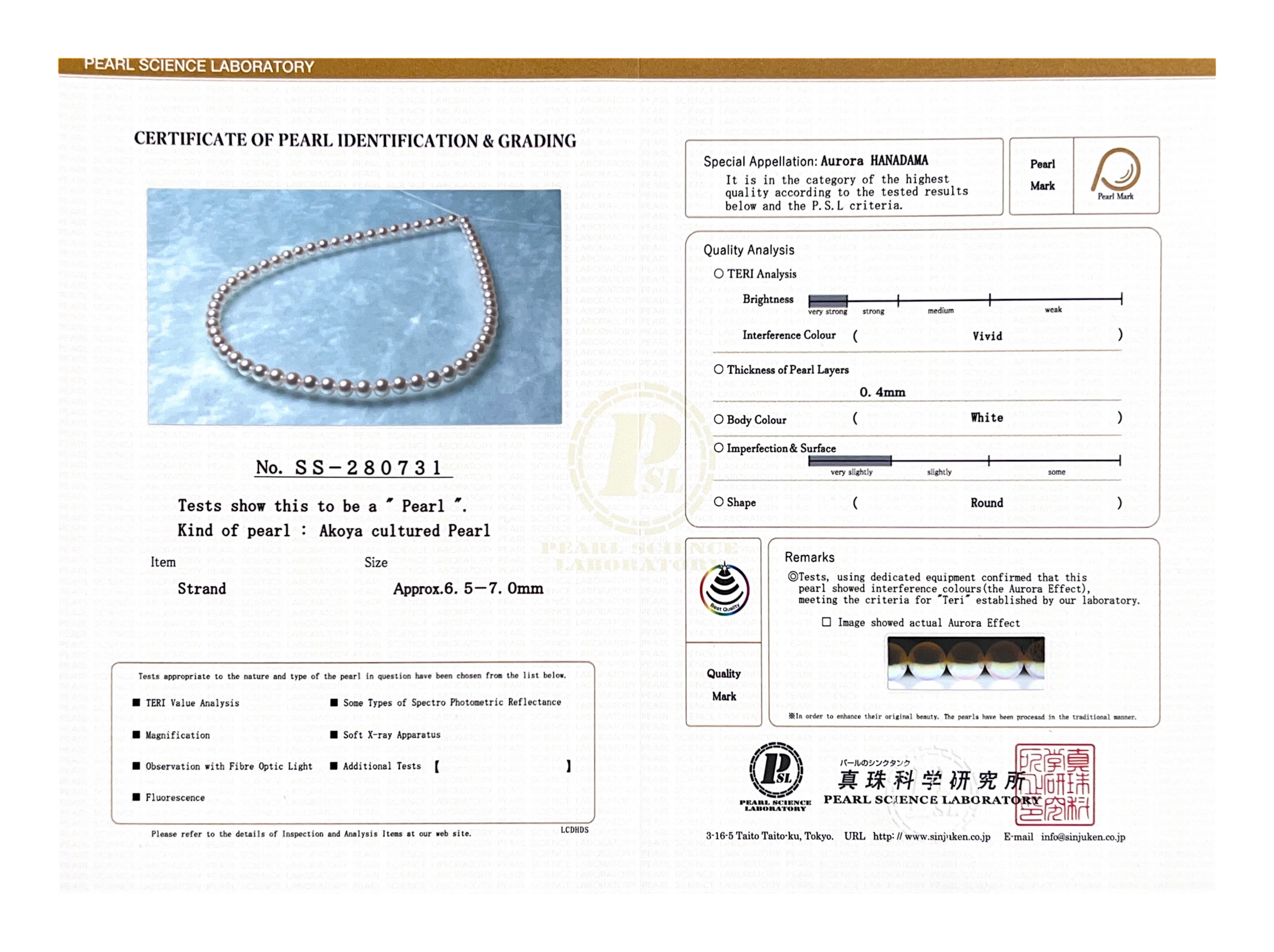 6.5-7.0mm Hanadama Akoya White Pearl Necklace