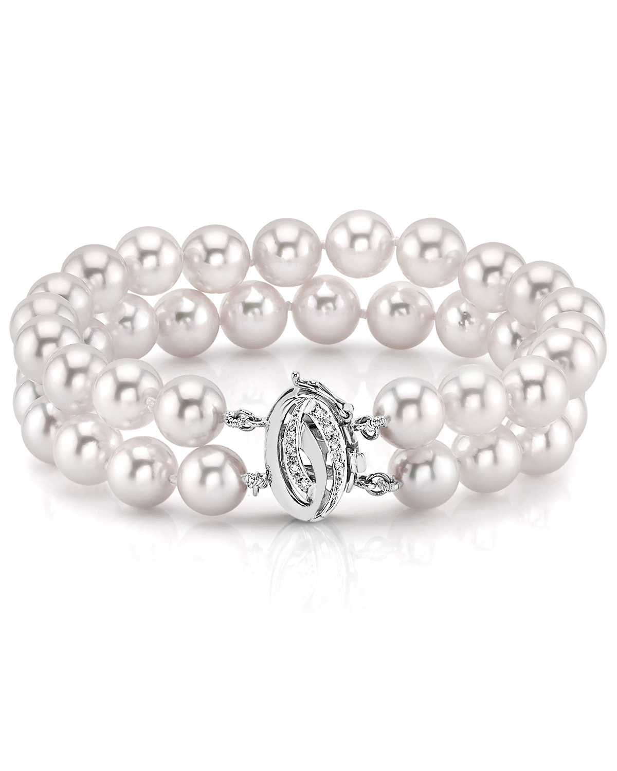 9.0-9.5mm Hanadama Akoya White Pearl Double Bracelet