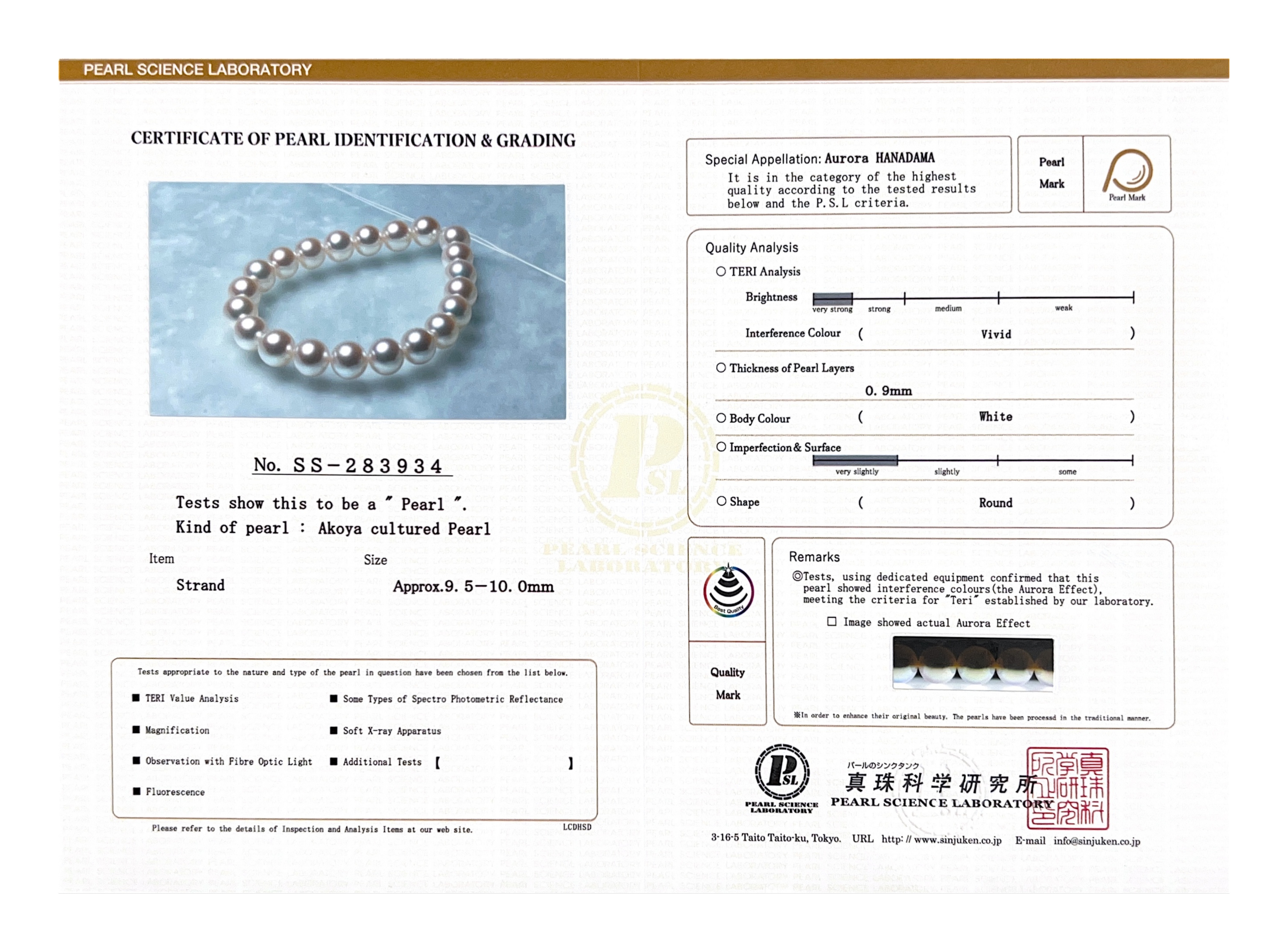 9.5-10.0mm Hanadama Akoya White Pearl Bracelet