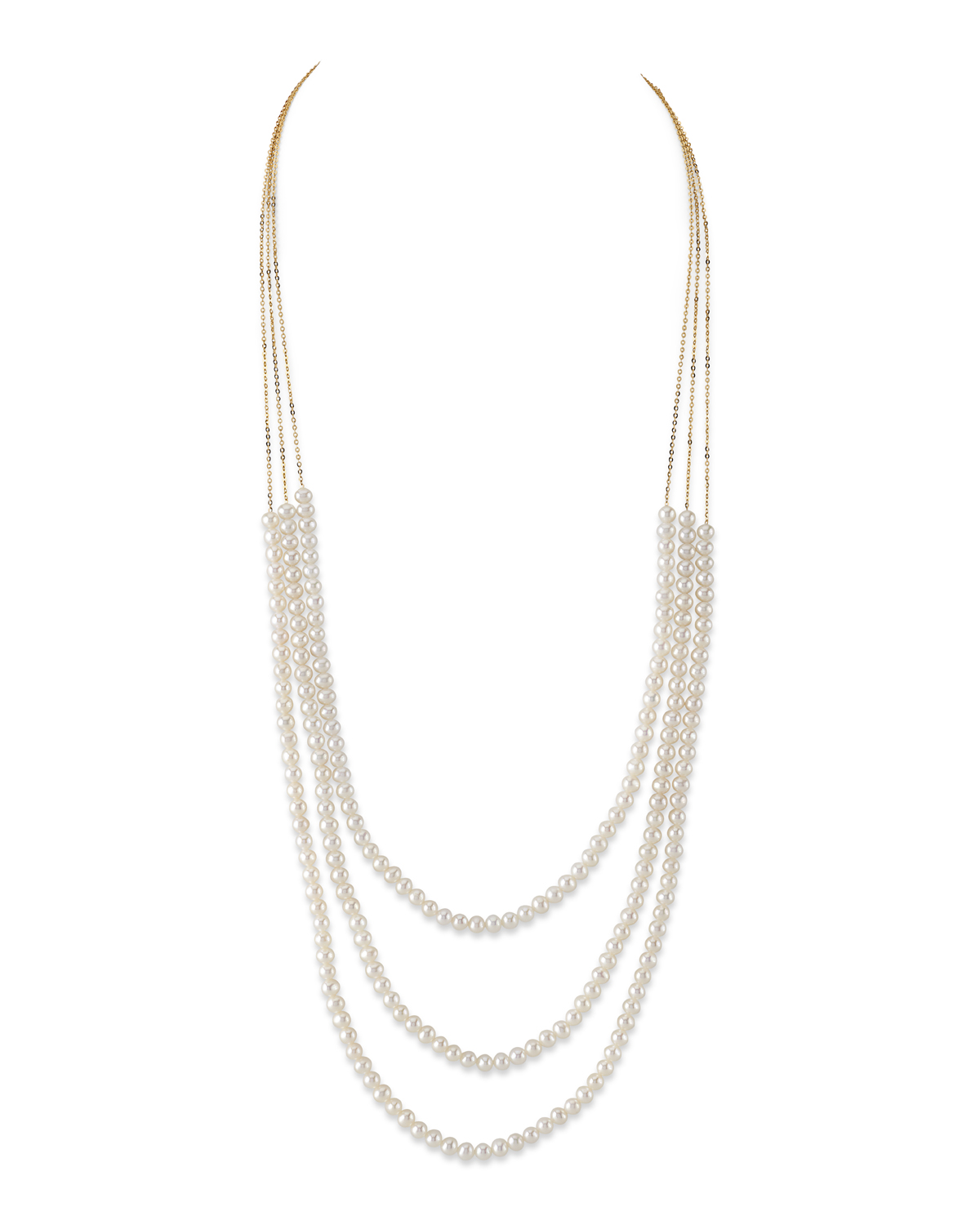 14K Gold Triple Freshwater Pearl and Chain Addie Necklace