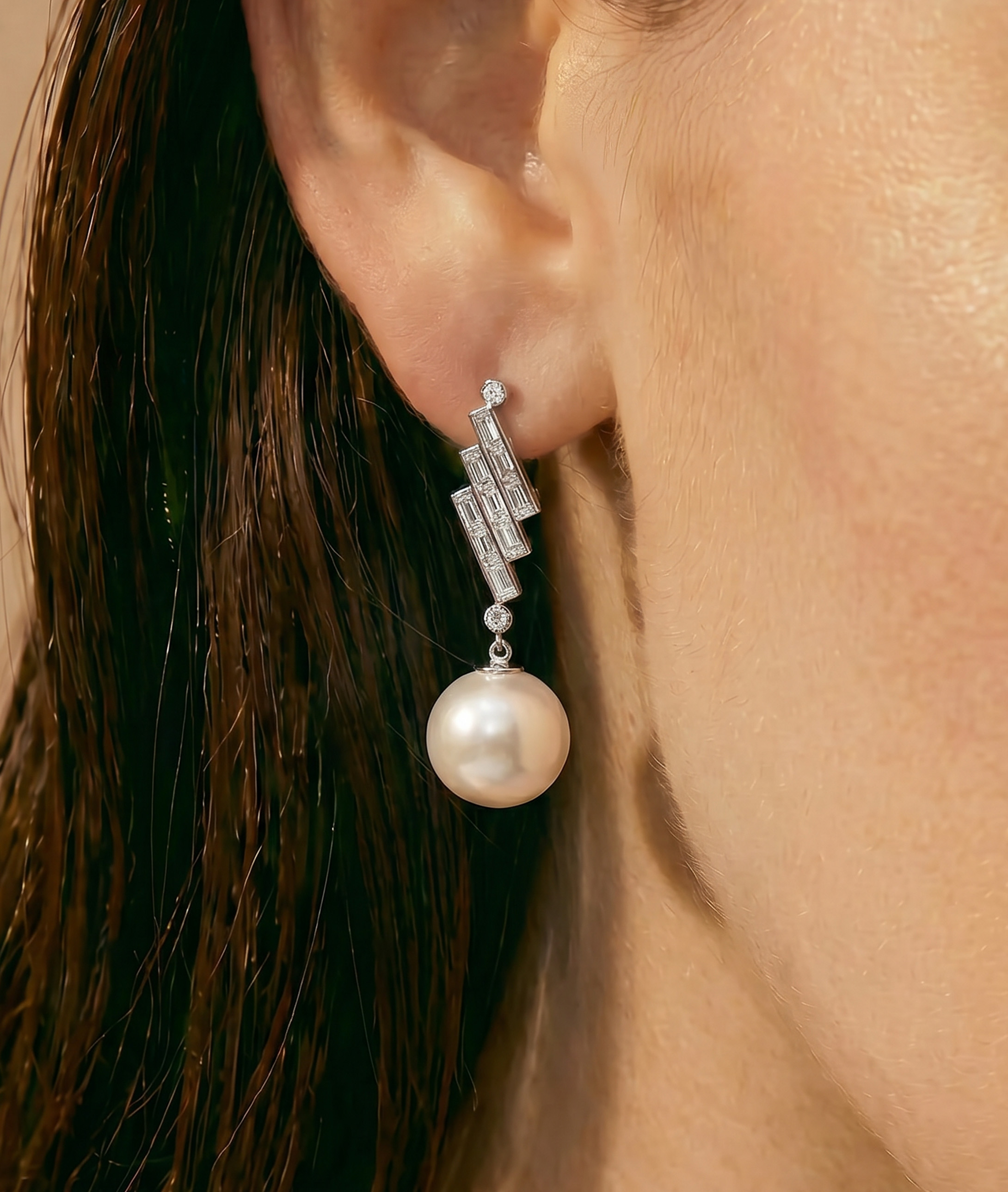 South Sea Pearl & Diamond Bowie Earrings - Secondary Image
