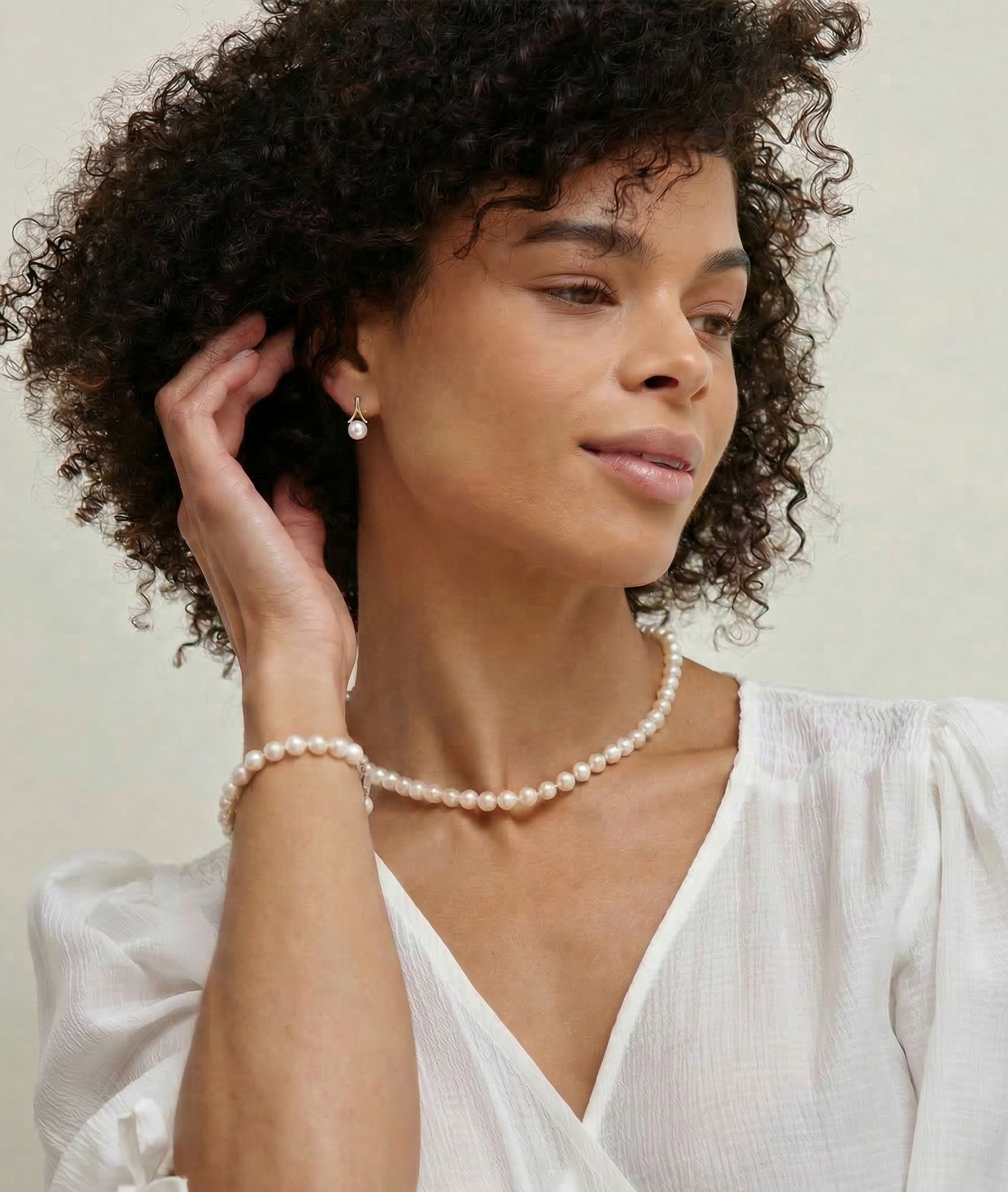 Japanese Akoya Pearl Lindsey Earrings - Model Image
