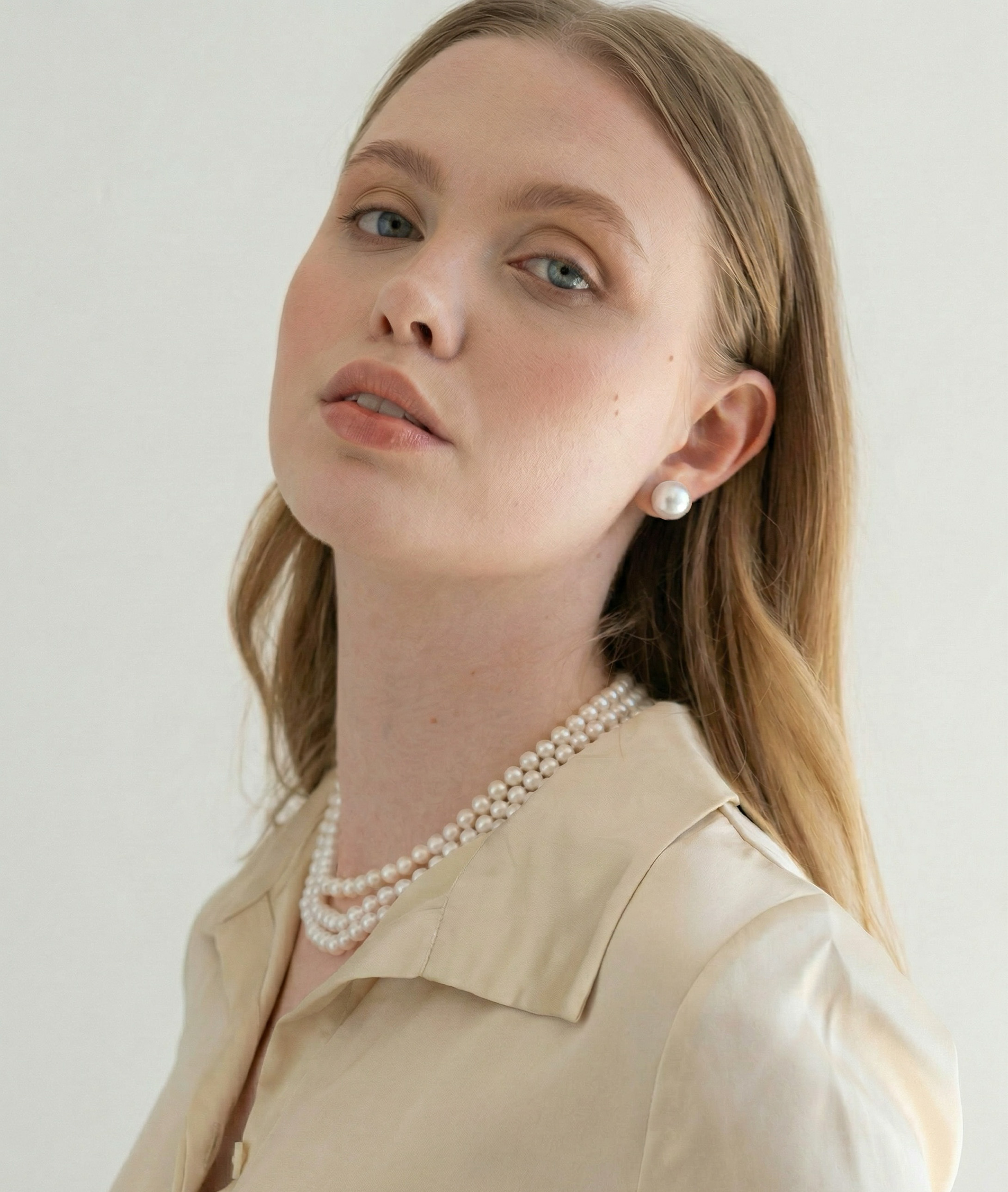 13mm South Sea Round Pearl Stud Earrings - Model Image