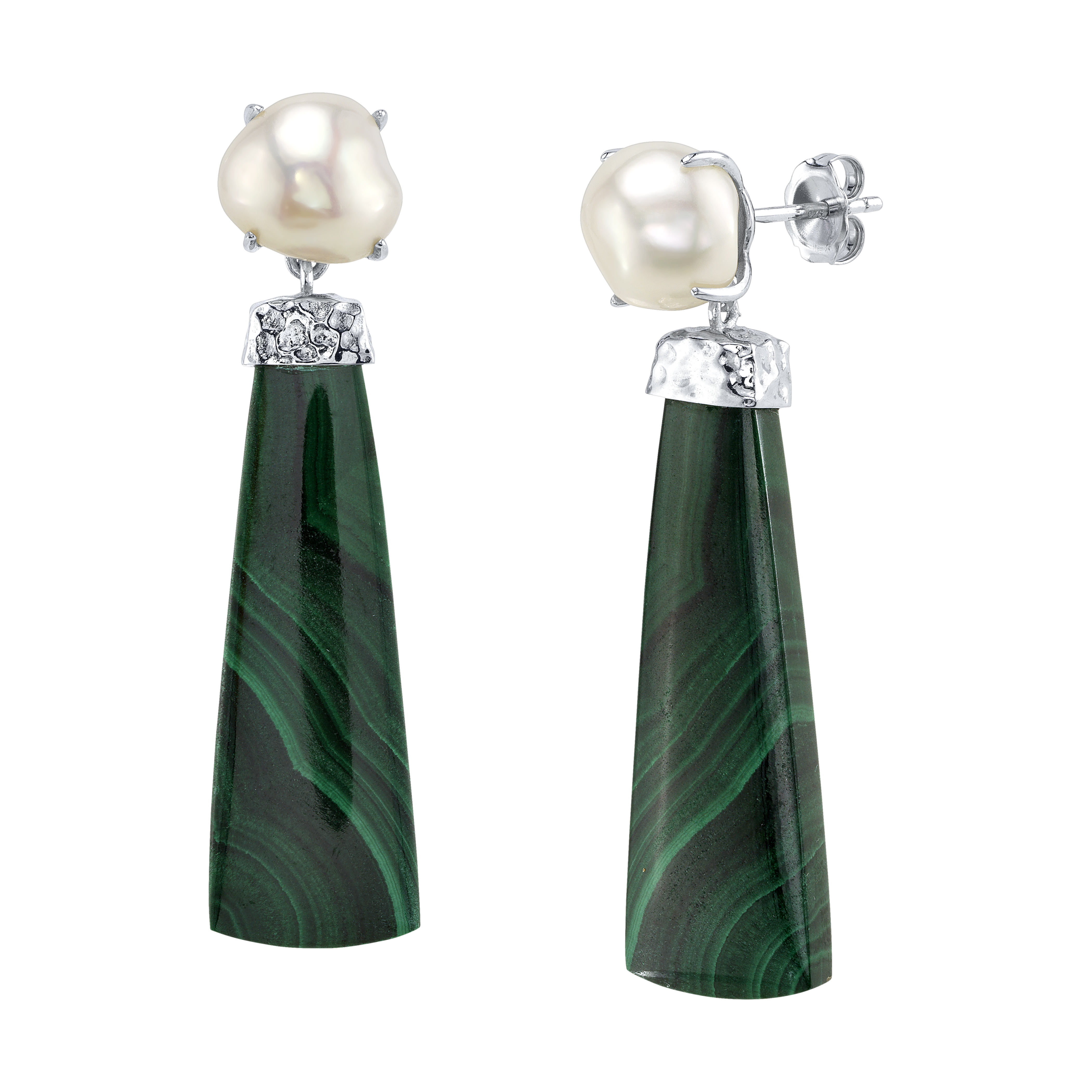 White Freshwater Baroque Pearl Verde Earrings