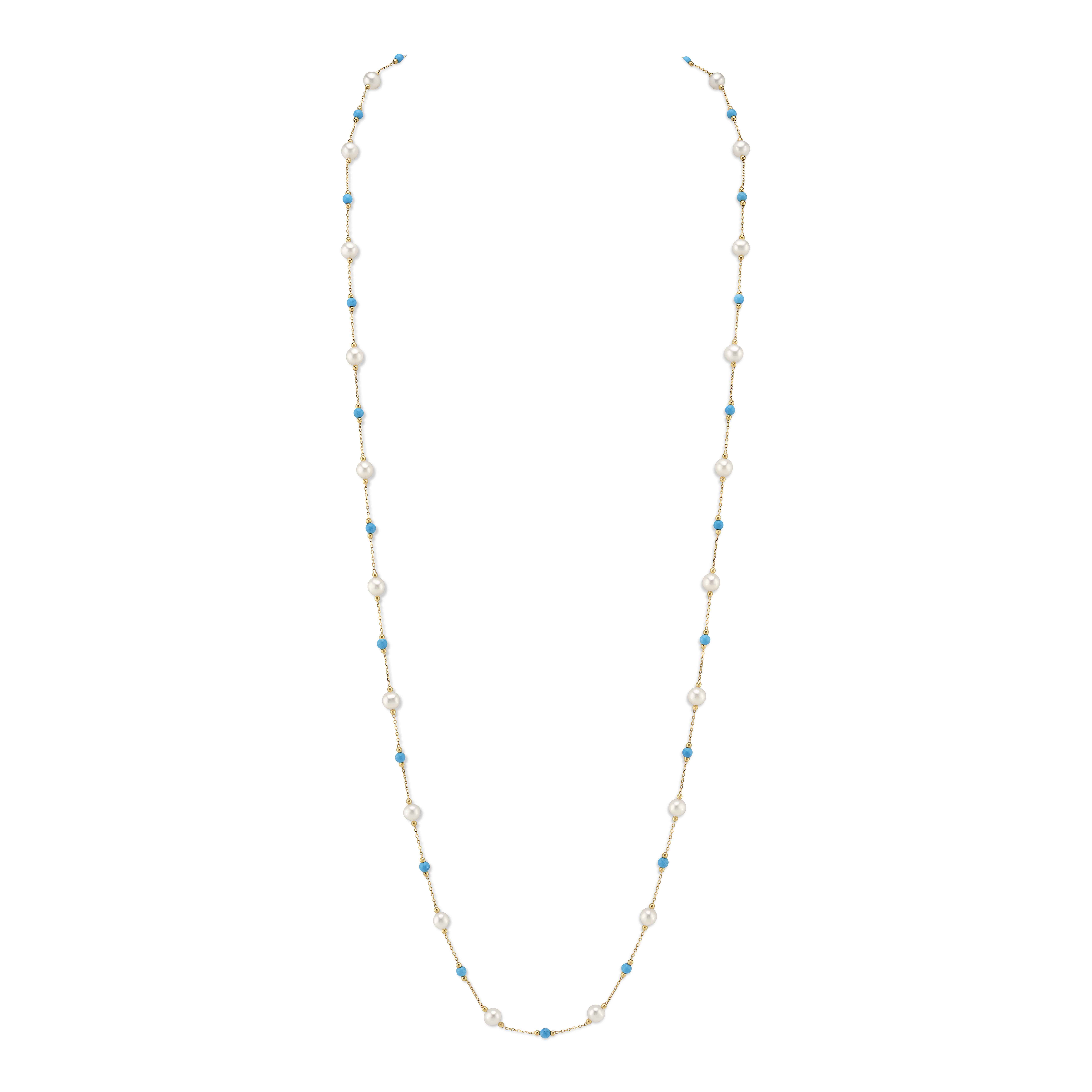 White Freshwater Pearl Tincup Turquoise Necklace