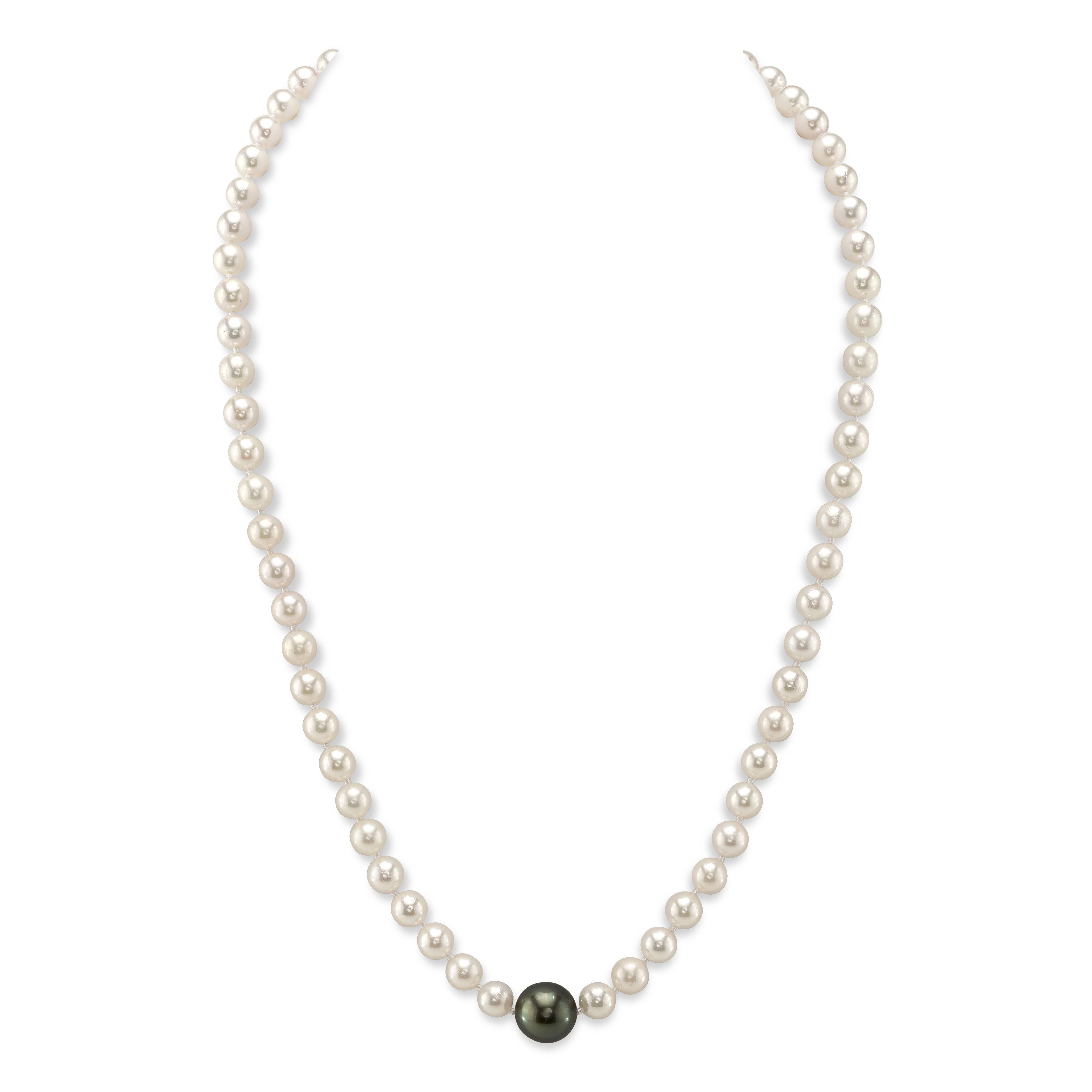 6.0-6.5mm Japanese Akoya White Pearl Necklace With Round Tahitian Center