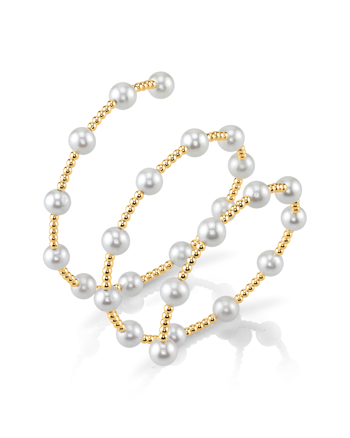 14K Gold 7mm White Freshwater Pearl Beaded Bangle Rita Bracelet