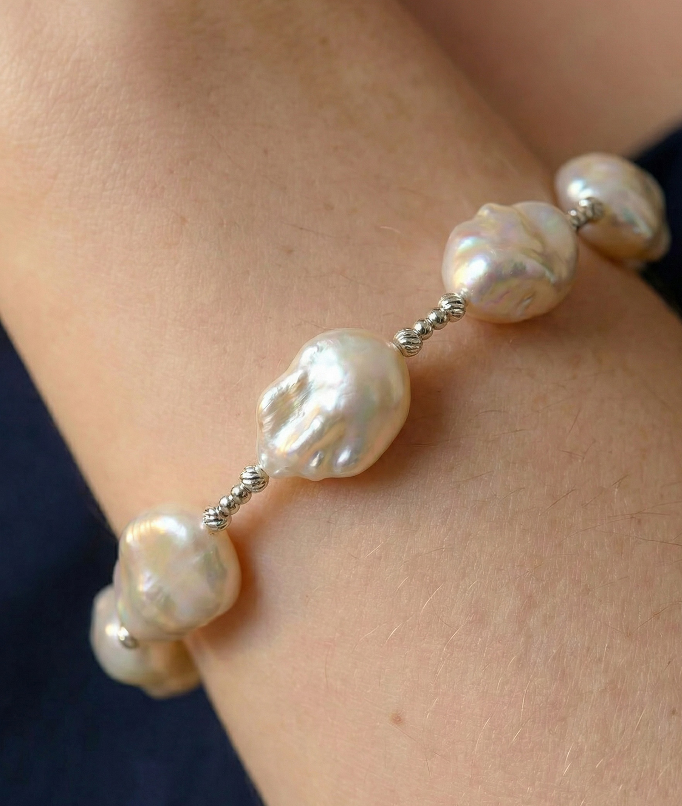 18K Gold White Baroque Freshwater Pearl Beaded Bangle Billie Bracelet - Secondary Image