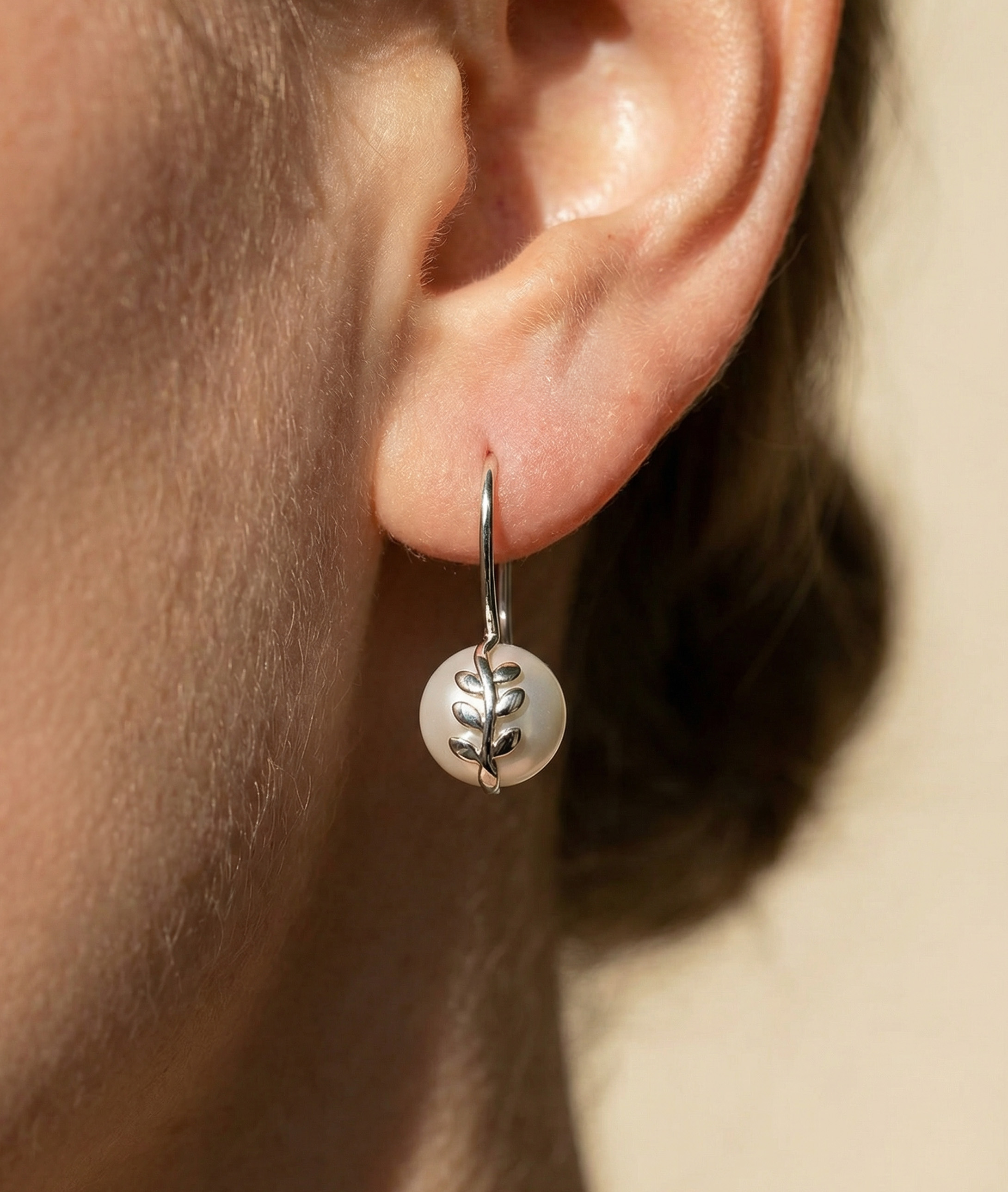 Freshwater Pearl Jayne Leaf Earrings - Secondary Image