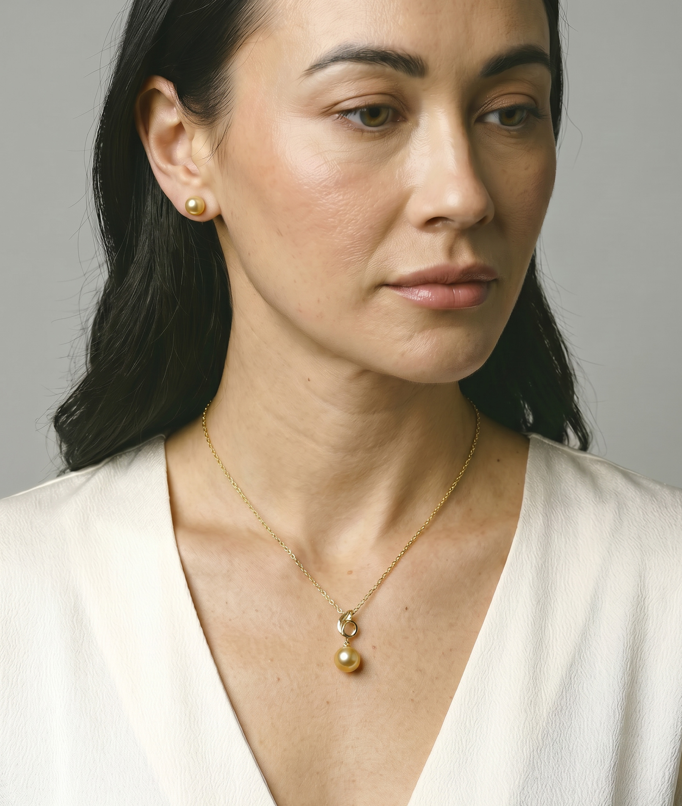 14K Gold Golden Pearl & Diamond Symphony Pendant - Model Image