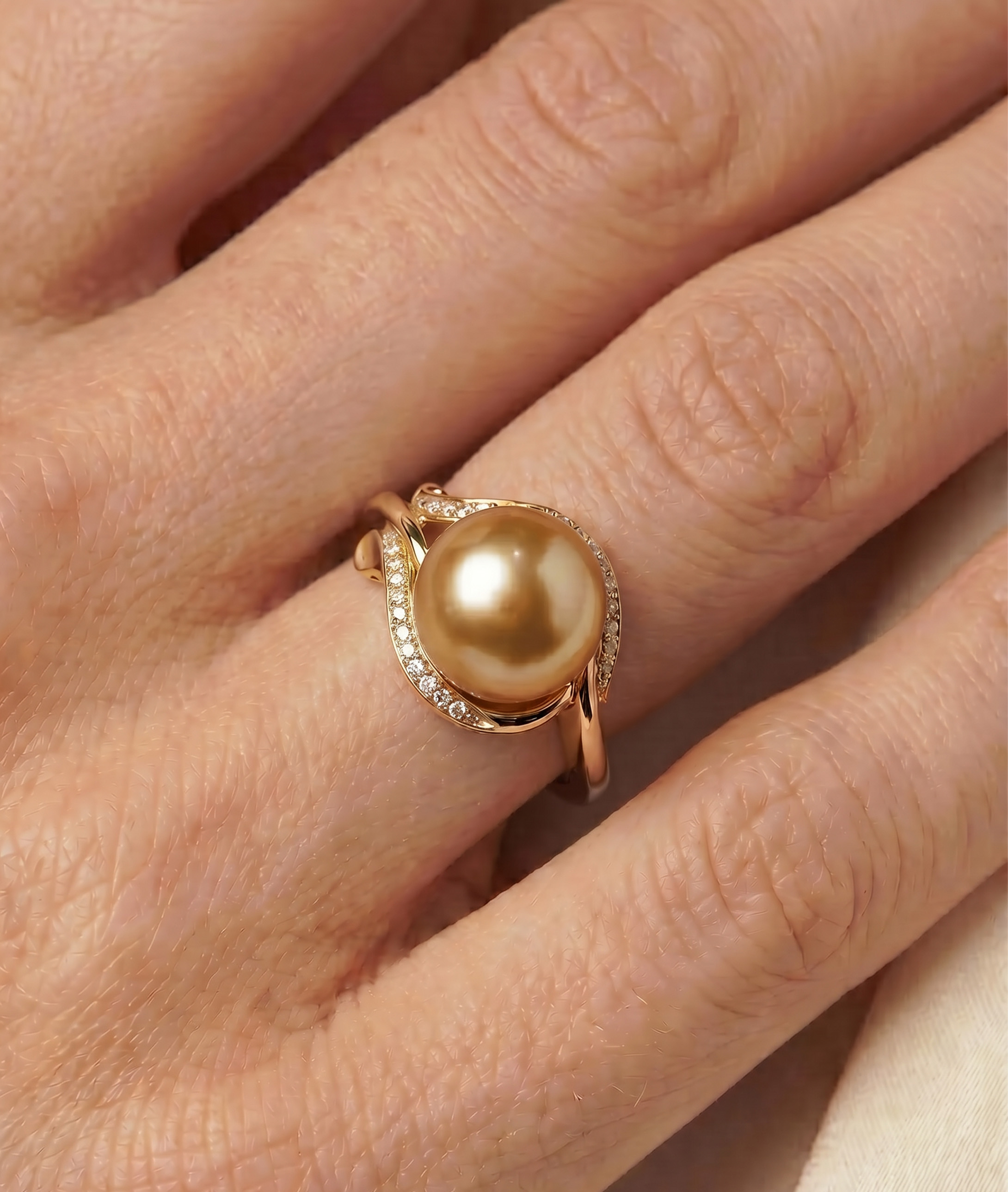 Golden Pearl & Diamond Willow Ring - Secondary Image
