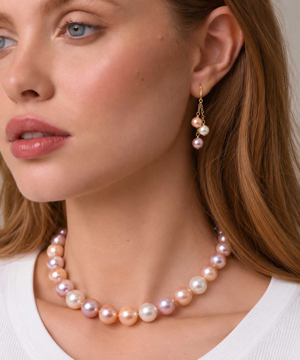 11.5-12.5mm Freshwater Multicolor Pearl Necklace - AAAA Quality - Secondary Image