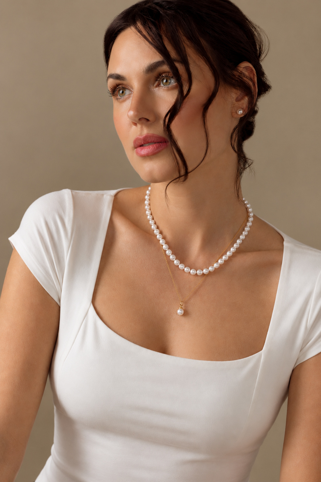 6.5-7.0mm Japanese Akoya White Choker Length Pearl Necklace - AA+ Quality - Secondary Image
