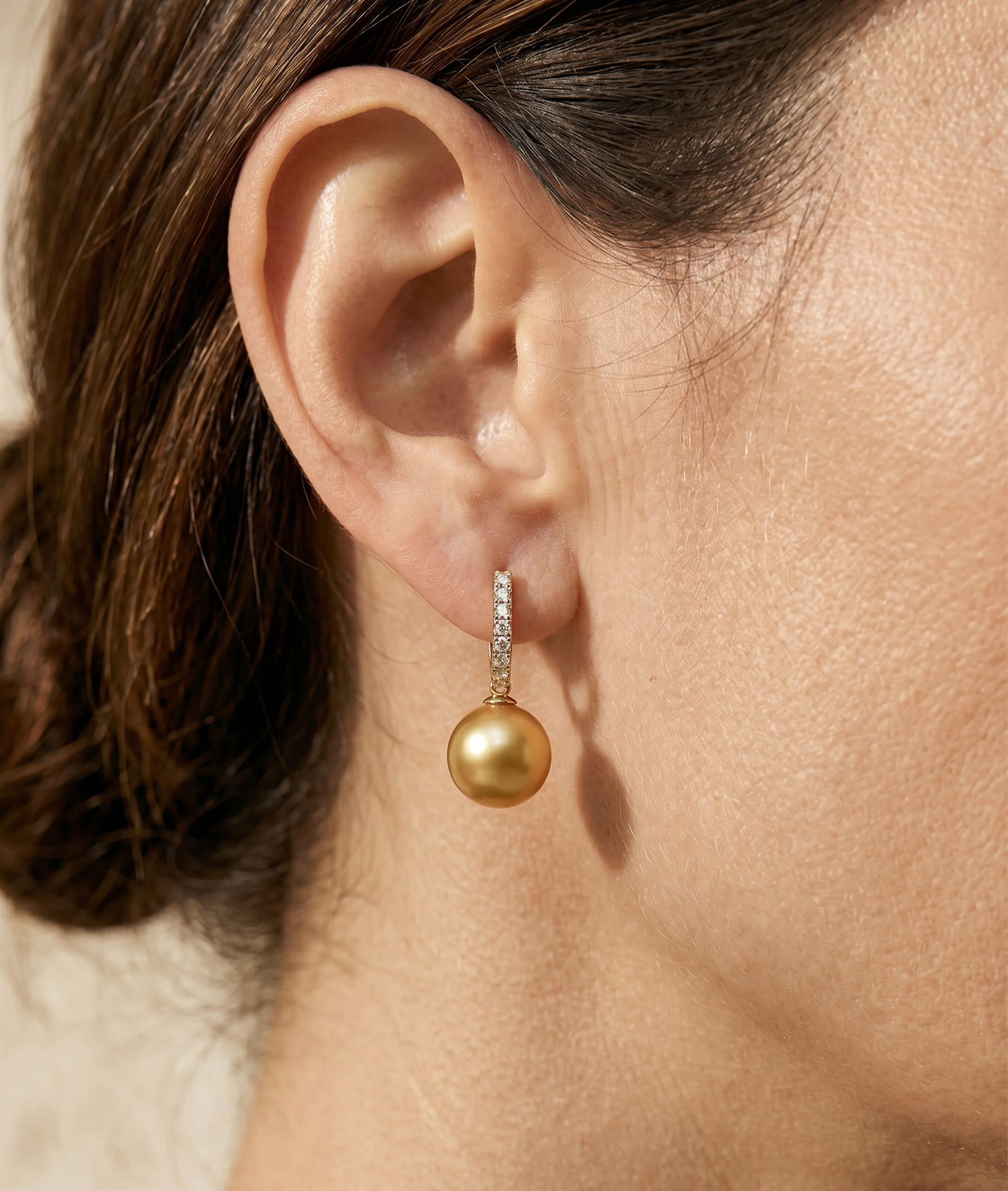 Golden Pearl Dangling Diamond Earrings - Secondary Image