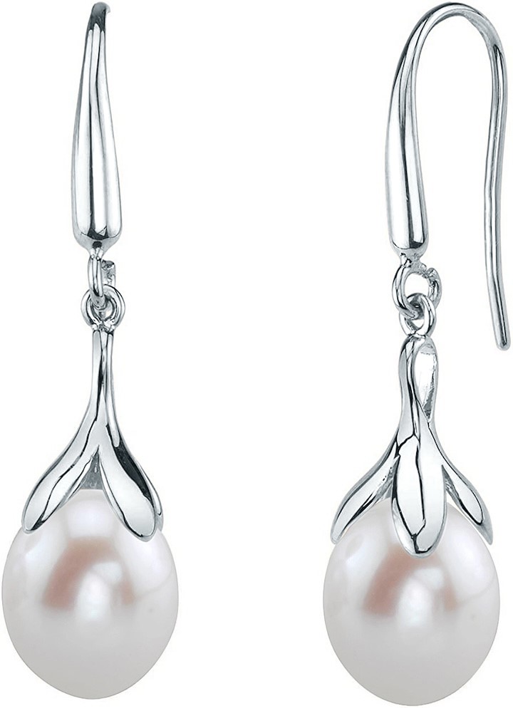 10-11mm Freshwater Pearl Rose Gold Plated Olive Drop Earrings