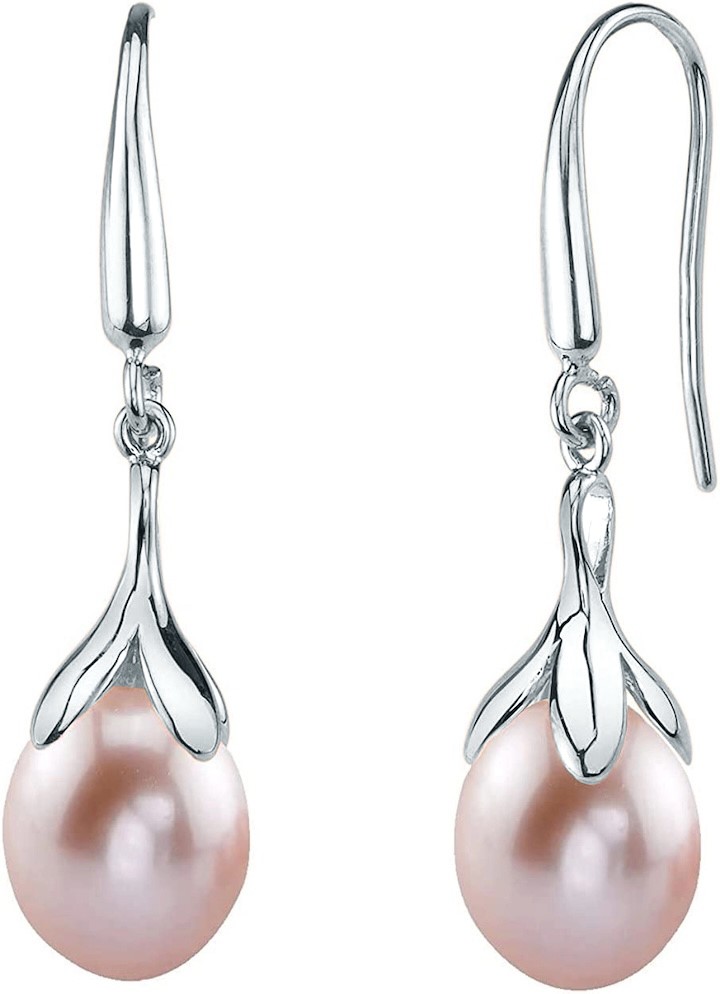 10-11mm Pink Freshwater Pearl Olive Drop Earrings