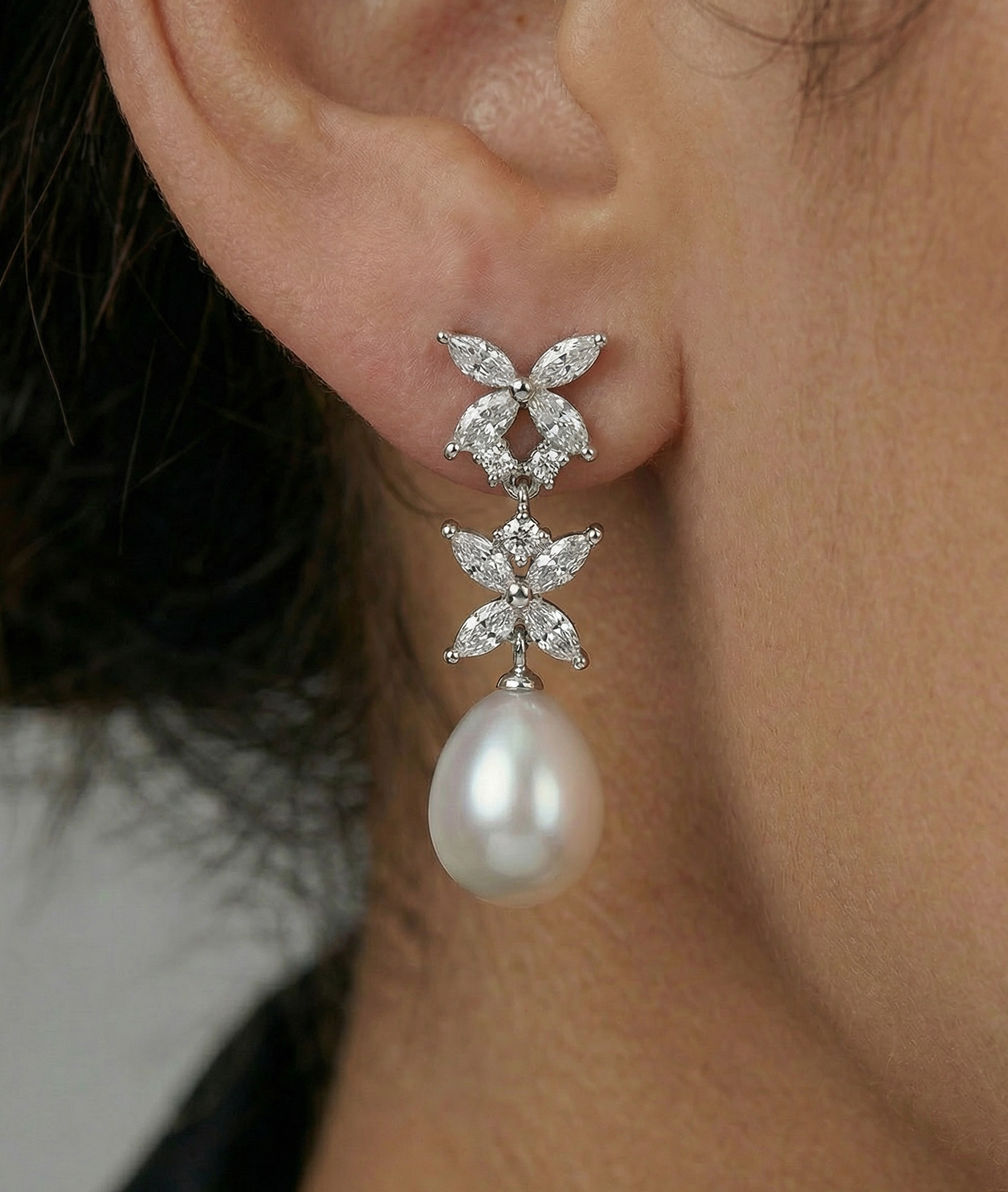 White Freshwater Pearl Sparkle Earrings - Secondary Image