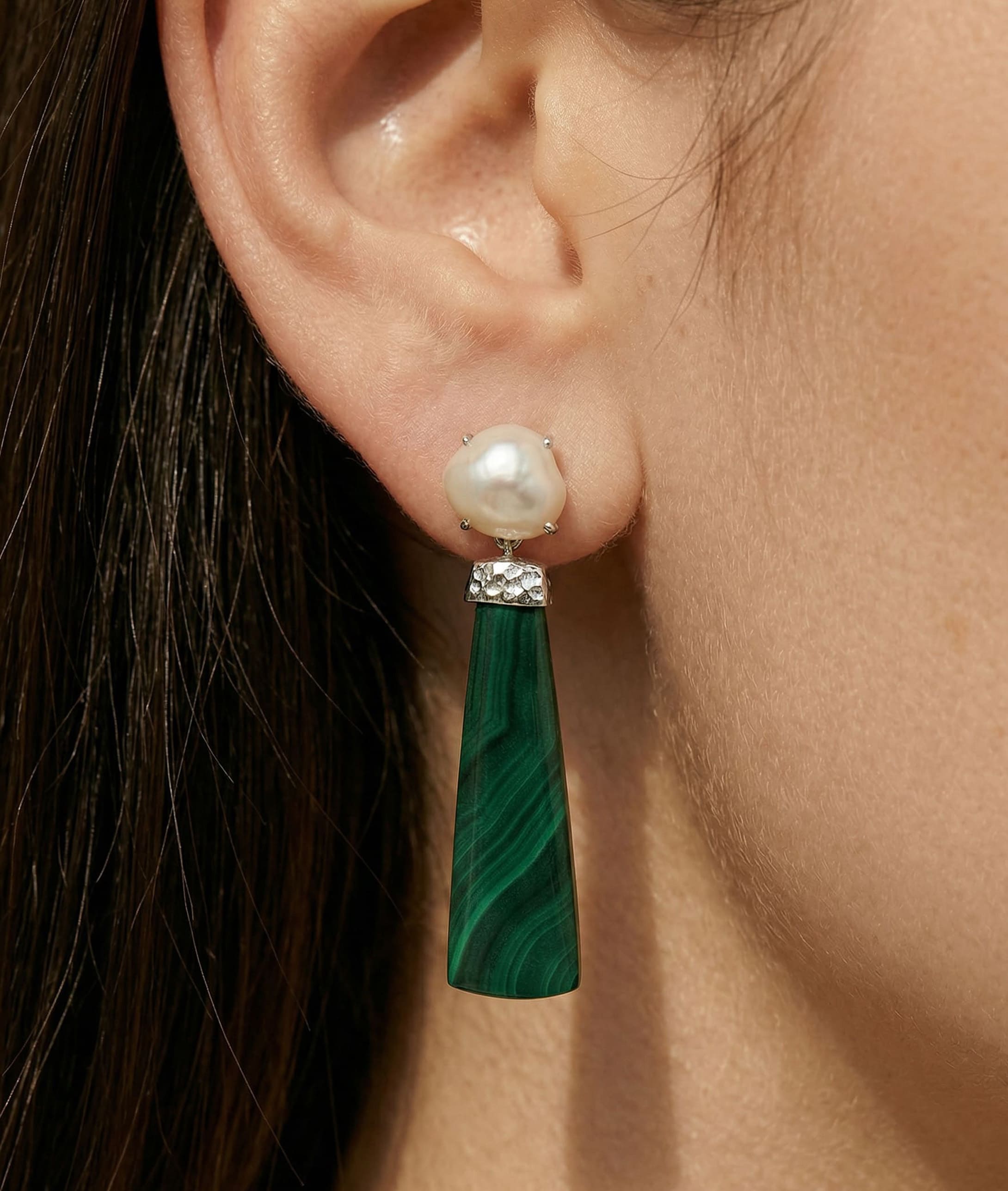 White Freshwater Baroque Pearl Verde Earrings - Secondary Image