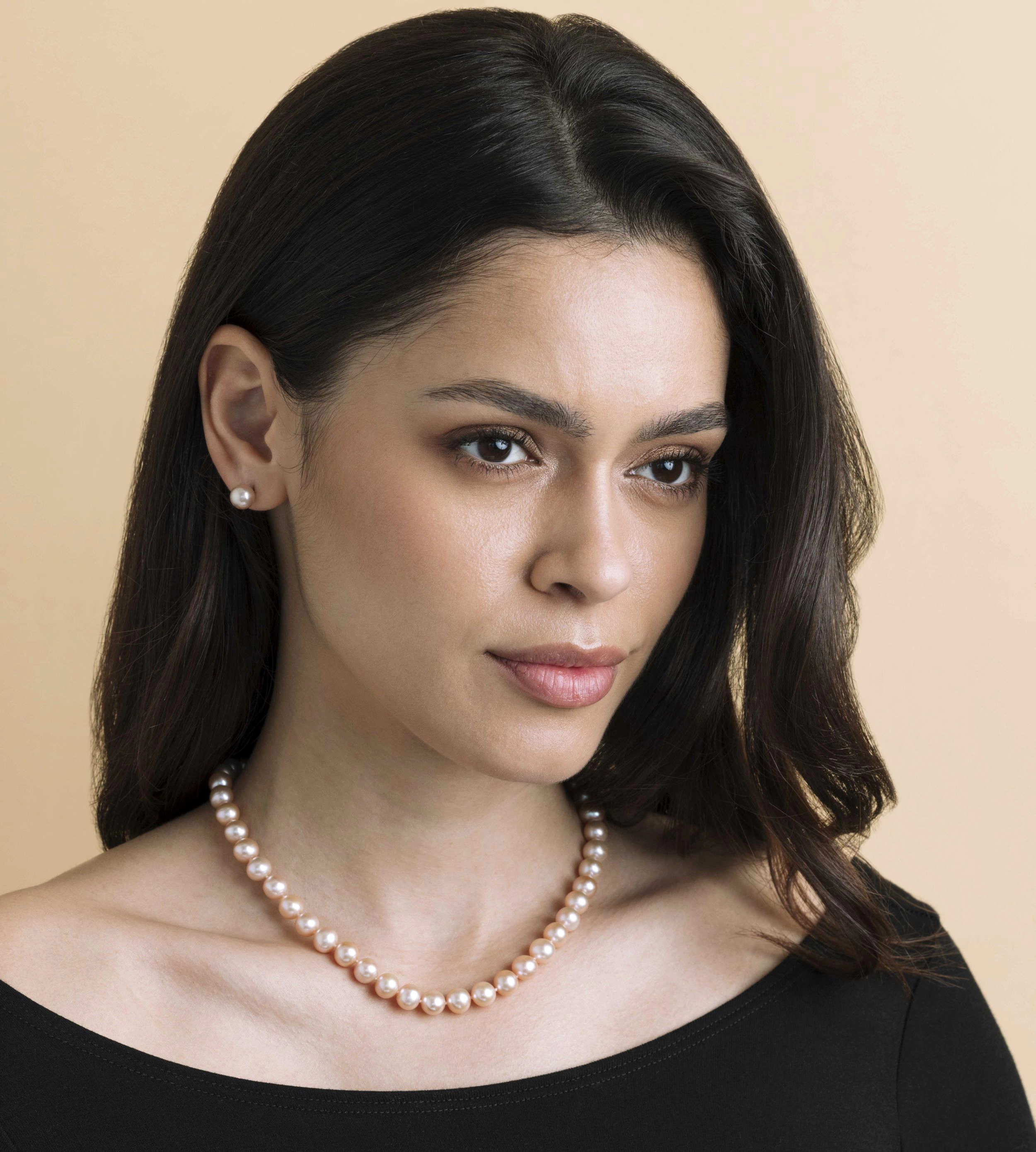 8.0-8.5mm Pink Freshwater Pearl Necklace & Earrings