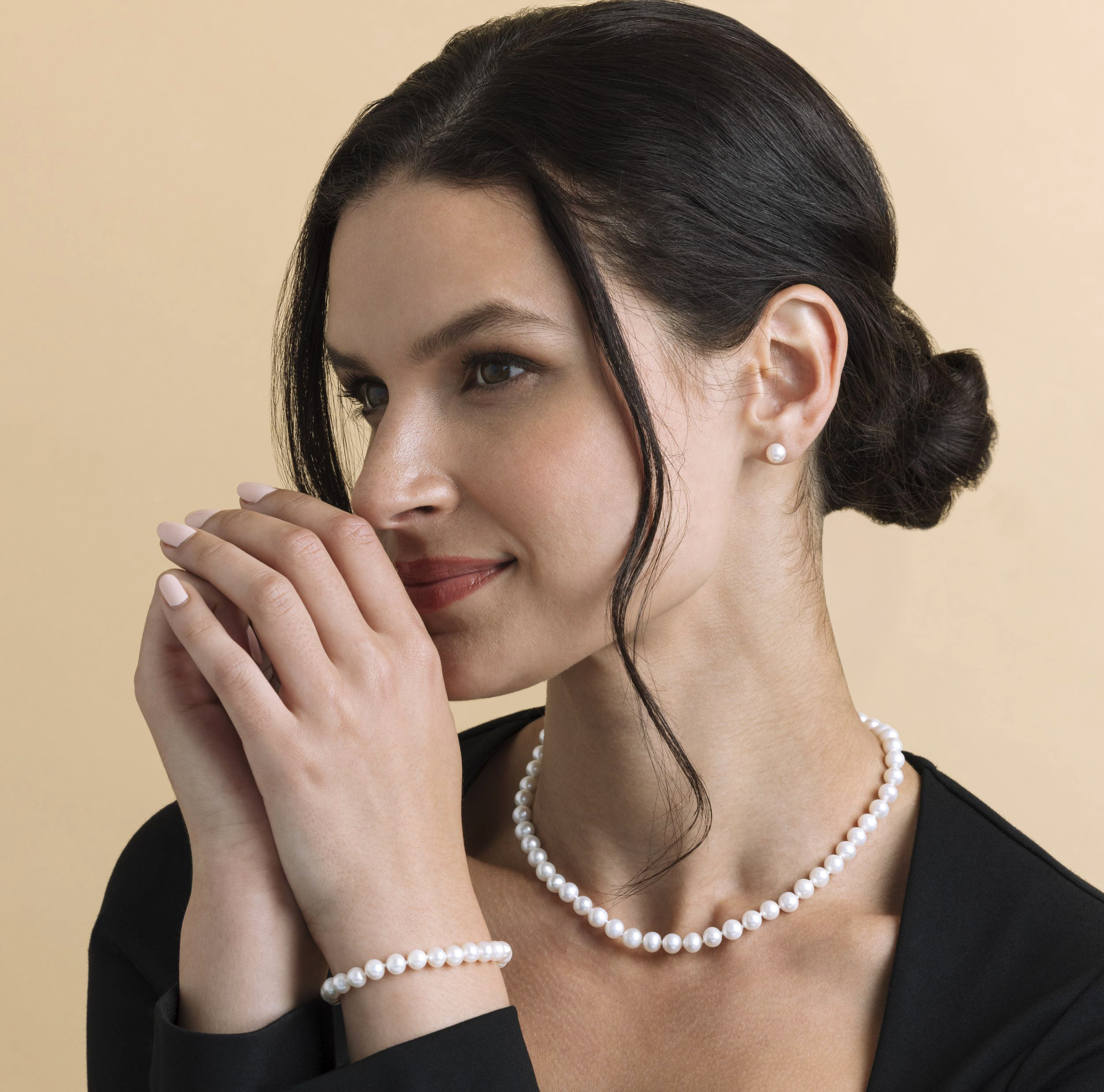 Genuine 8-9mm Natural White Freshwater Pearl Jewelry Set | Necklace, Bracelet & Earrings | Silver Plated